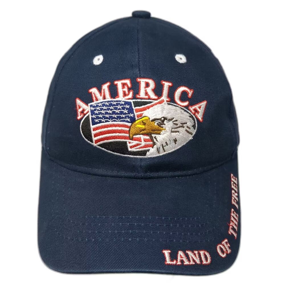 Bio-domes Baseball Cap Blue Red OS Hat Patriotic Eagle USA Land of the Free Flag